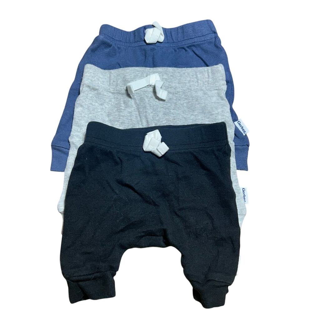 Gerber set of 3 jogger pants Black, Gray and Blue size NB